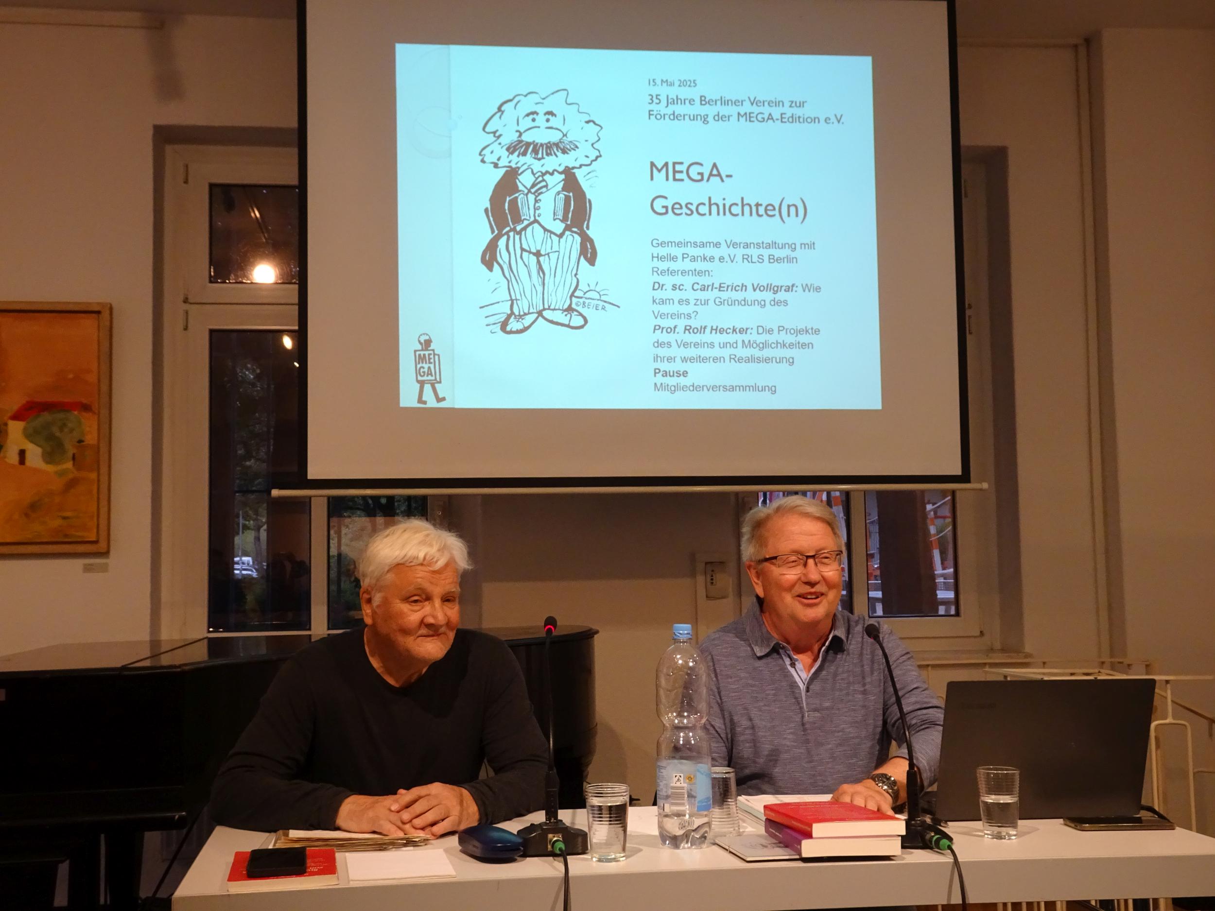Versammlung am 15. Mai 2025, Carl-Erich Vollgraf u. Rolf Hecker (v. li. nach re.) Versammlung am 15. Mai 2025, Carl-Erich Vollgraf u. Rolf Hecker (v. li. nach re.)